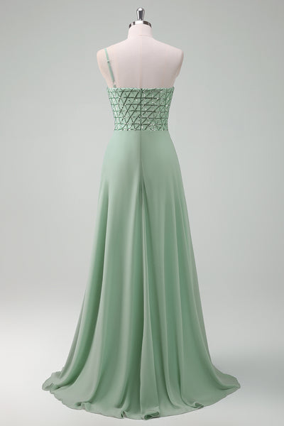 Wedtrend Women Sparkly Green Bridesmaid Dress A Line One Shoulder Floor  Length Wedding Party Guest Dress  WEDTREND