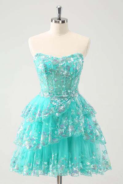 Wedtrend Women Cute Sparkly Green Homecoming Dress with Lace Up Back A Line  Sweetheart Corset Tiered Short Prom Dress – WEDTREND