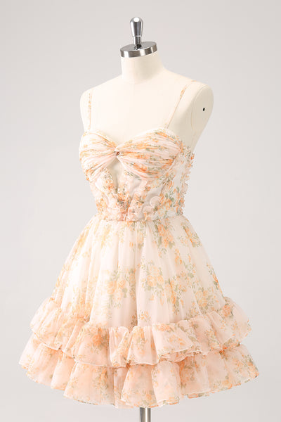 Cute Chiffon Print Floral A Line Short Birthday Outfits Formal 7th Grade Homecoming Dress cc3440