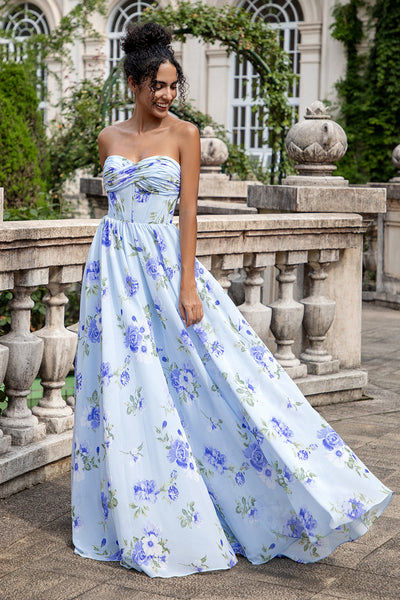 Wedtrend Women Blue Floral Wedding Party Guest Dress A Line Sweetheart ...
