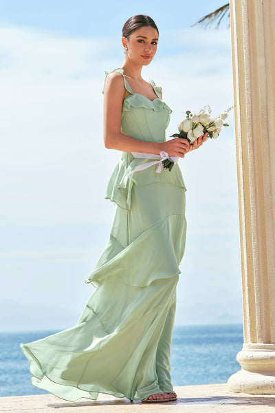 light green bridal dresses Wedtrend Women Chiffon Long Bridesmaid Dress A-Line Square Neck Tiered Wedding Party Dress, Light Green / US10 Livrdious Floral Dresses for evening dress Sage Green Color:Rose-Pink GL-07.24.26