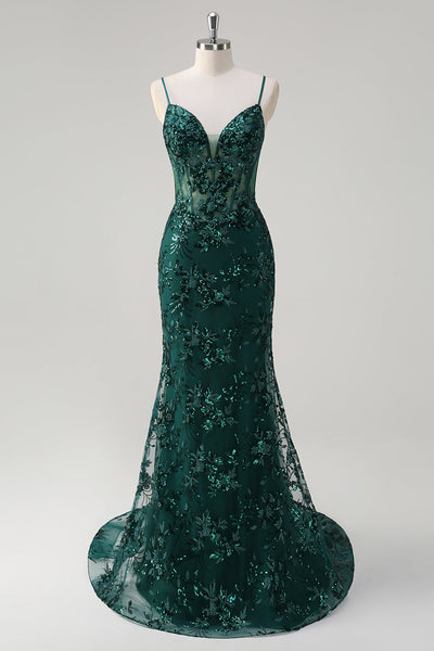 jade green emerald green prom dress Wedtrend Women Dark with Sequins Sparkly Mermaid Spaghetti Straps Long Corset Cut Out Evening Dress – WEDTREND eliana Camila Faux Leather Mini stopping evening gown designed Size:10 (UK 12)