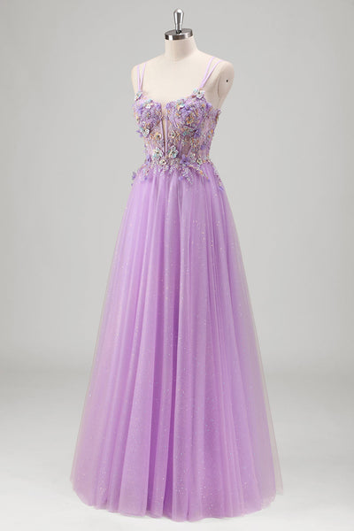 Wedtrend Women Sparkly Lilac Tulle Prom Dress with Appliques A Line ...