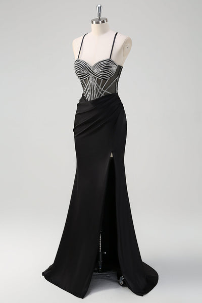 Black Ruffles Mermaid Halter Neck Long Gala Dress with Slit main image 1