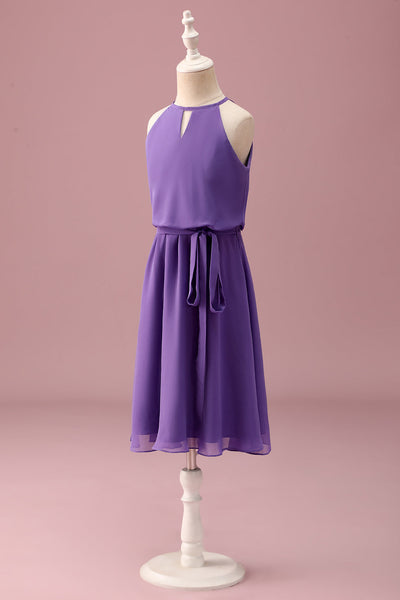 Wedtrend Women Purple Junior Bridesmaid Dress with Belt Halter Keyhole A  Line Chiffon Short Wedding Guest Dress  WEDTREND