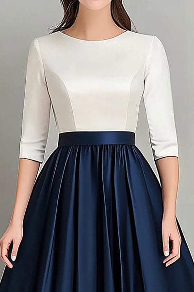 navy blue & white dress Wedtrend Women White Navy Mother Of Bride Dress A Line Boat Neck Half  Sleeves Ruched Long Mother Dress For Wedding – WEDTREND