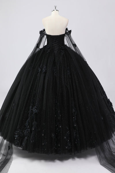 knee length dresses for ladies Black Ball Gown Quinceanera Dresses with Flowers, Black / 14