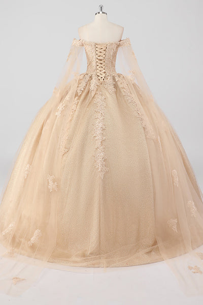 Champagne Off the Shoulder Quinceanera Dresses Sparkly Tulle Sweet 16 Dresses 21424