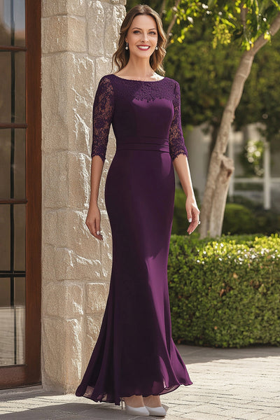 WEDTREND Women Dark Purple Mother of the Bride Dress Lace Chiffon Square Neck Mermaid Slit 3/4 Sleeves Formal Dress WEDTREND Women Dark Purple Mother of the Bride Dress Lace Chiffon Square Neck Mermaid Slit 3/4 Sleeves Formal Dress