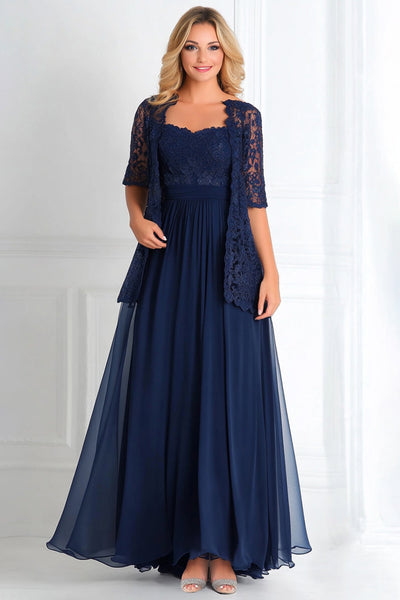WEDTREND Women Elegant Navy Mother Of the Bride Dress with 3/4 Sleeves A Line Boat Neck Chiffon Lace Applique Long Formal Dress WEDTREND Women Elegant Navy Mother Of the Bride Dress with 3/4 Sleeves A Line Boat Neck Chiffon Lace Applique Long Formal Dress