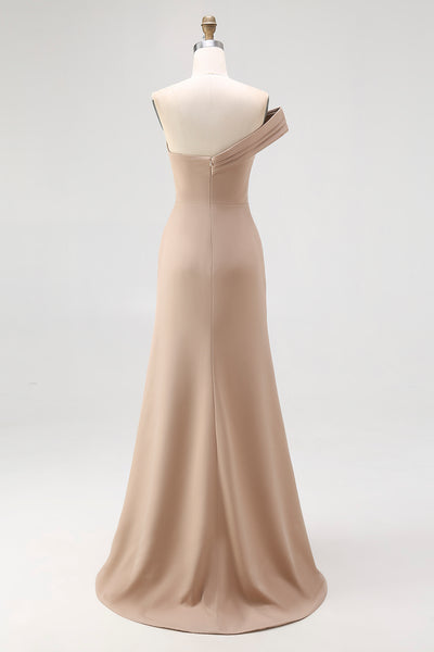 khaki dress WEDTREND Women Light Khaki Long Formal Dress Sheath One Shoulder Gala Dress  Pleated Mother Of The Bride Dress