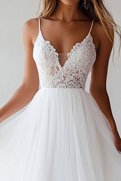 Wedtrend Women Lace White Graduation Dress Tulle A Line Spaghetti