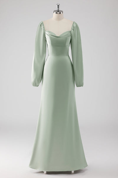 WEDTREND Women Sage Green Long Bridesmaid Dress with Long Sleeves A Line Off the Shoulder Wedding Guest Dress WEDTREND Women Sage Green Long Bridesmaid Dress with Long Sleeves A Line Off the Shoulder Wedding Guest Dress