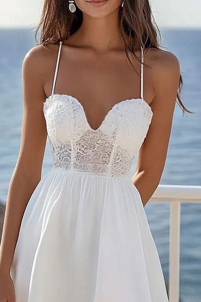 WEDTREND Women White Graduation Dress With Lace Spaghetti Straps A Line