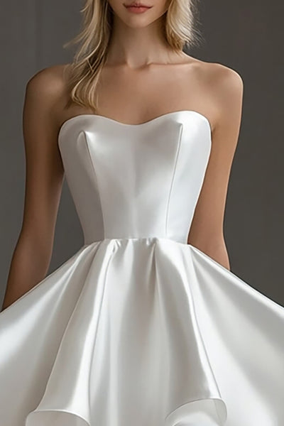 WEDTREND Women Strapless White Graduation Dress With Ruffles A Line