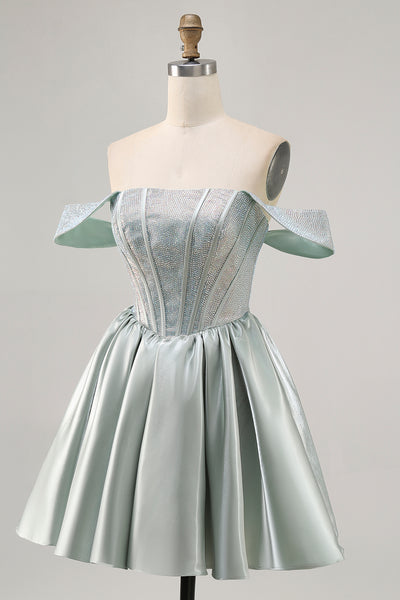 Gorgeoud Light Green Beading A-Line Homecoming Dress Short Party Dress, DP4827 main image 1