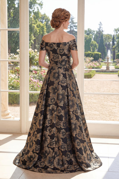 Wedtrend Women Black Floral Mother of The Bride Dress A Line Off The Shoulder Long Evening Dress, Black / US2