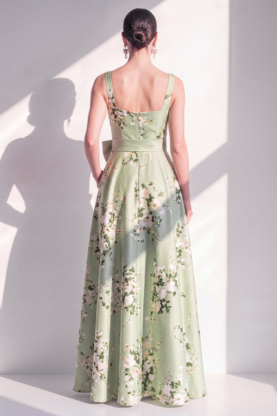 Wedtrend Women Sage Green Printed Floral Bridesmaid Dress with Pockets Square Neck A Line Wedding Guest Dress with Bow WEDTREND Wedtrend Women Sage Green Printed Floral Bridesmaid Dress with Pockets Square Neck A Line Wedding Guest Dress with Bow WEDTREND