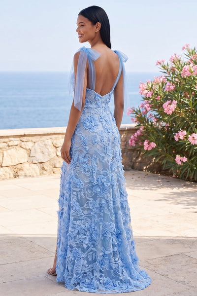 wedding guest dress light blue Wedtrend Women with Slit Floral Applique Long Garden Party Dress with Bows, Blue / US8 Color:COFFEE Tie Knot city reception Fashion Hanfu Chinese Black