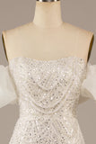 Ivory Mermaid Off The Shoulder Sweep Train Wedding Dress with Sequins