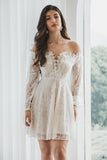 Cute A Line Off the Shoulder Lace Short Graduation Dress with Long Sleeves