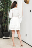 Cute A-Line Polka Dots Short White Graduation Dress with Long Sleeves
