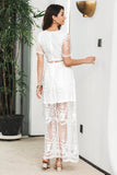 Elegant A Line V Neck Batwing Sleeves White Graduation Dress with Lace