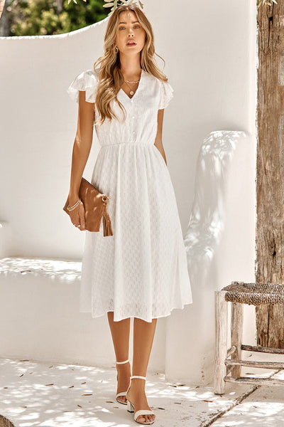 Wedtrend Women White Casual Dress Short Sleeves V Neck Midi Summer Dress, White / L Wedtrend Women White Casual Dress Short Sleeves V Neck Midi Summer Dress, White / L