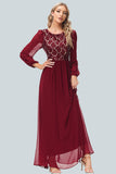 Elegant A-line Round Neck Chiffon Splicing Sequined Toast Dress Evening Dress with Slit