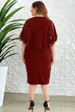 Hollow-Out Self-Cultivation Hot Diamond Plus Size Midi Dress with Cape Sleeves