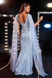 Light Blue Mermaid V-Neck Sparkly Sequin V-back Formal Dress