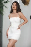 Classy Lace Suspender Backless Front Smocked Hip White Short Graduation Dress