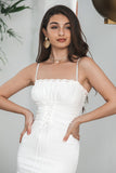 Classy Lace Suspender Backless Front Smocked Hip White Short Graduation Dress