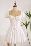 White Cute A Line Pleated Lace-Up Short Graduation Dress With Lace