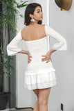 Simple White Long Sleeves Bodycon White Short Graduation Dress