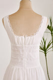 Cute A Line Pleated Square Neck White Short Graduation Dress With Lace