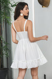 Cute White A Line Spaghetti Straps Pleated Short Graduation Dress With Bow