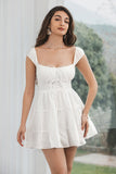 A Line Sleeveless Backless Cute White Short Graduation Dress