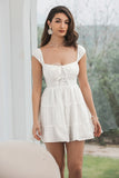 A Line Sleeveless Backless Cute White Short Graduation Dress