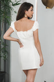 Classy Single Breasted One-Shoulder White Graduation Dress With Puff Sleeves