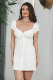 Classy Single Breasted One-Shoulder White Graduation Dress With Puff Sleeves