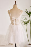 Cute Sweet Bowknot Backless Floral Suspender Hollow White Short Graduation Dress