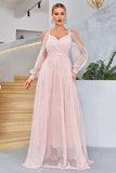 Blush A Line Cold Shoulder Tulle Prom Dress with Polka Dots