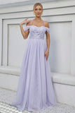 Lilac Tulle A-Line Halter Maxi Dress with Appliques