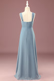 Dusty Blue A-line V-neck Chiffon Junior Bridesmaid Dress