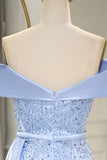 Sparkly Light Blue Long Sequin Strapless Prom Dress With Slit