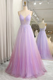 Sparkly Gradient Purple A Line Tulle Long Prom Dress With Appliques