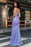 Sparkly Purple Mermaid Spaghetti Straps Prom Dress with Sequins