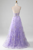 Purple A Line Spaghetti Straps Sparkly Prom Dress With Beading