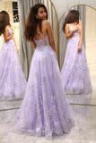 Elegant Purple A Line Tulle Long Beaded Prom Dress With Appliques